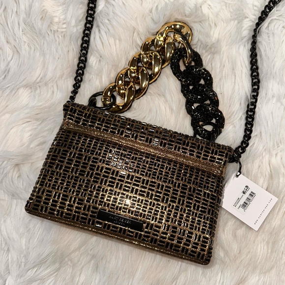 Kurt Geiger • Kensington Gold and Black Rhinestone Cuban Link Purse - Picture 5 of 16